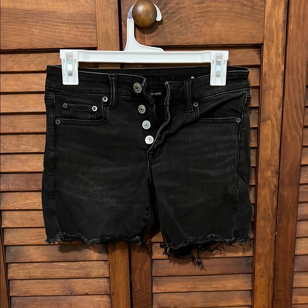 American Eagle Outfitters Black Jean Shorts Distressed Hem